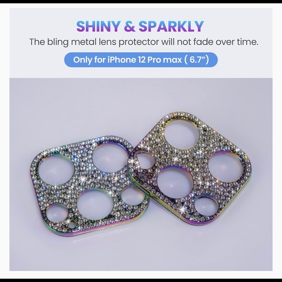 NWT~iPhone 12 Pro Max Glitter Camera lens protector. 2 per box. - Picture 8 of 9
